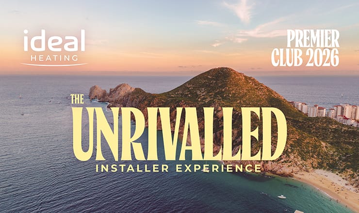Image of holiday island, copy reads: Ideal Heating Premier Club 2026, the Unrivalled Installer Experience