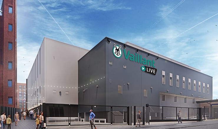 CGI image showing the new Vaillant Live entertainment venue in Becketwell, Derby